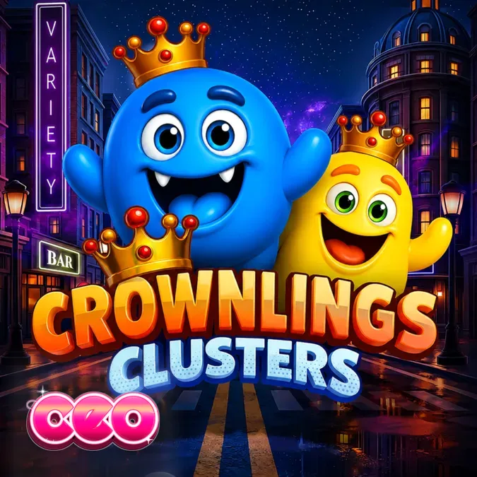 Crownlings Clusters স্লট গেমের নিয়ন এবং রঙিন গ্রিড ইন্টারফেস